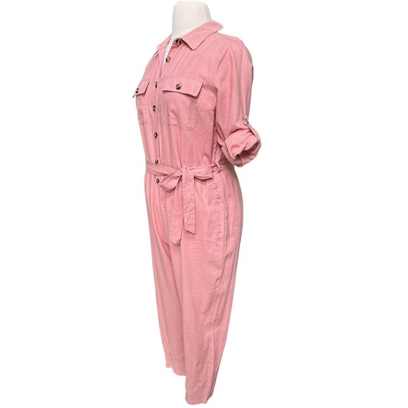 ModCloth Pink Linen Jumpsuit‎ with Belt Size: XL - Picture 4 of 16